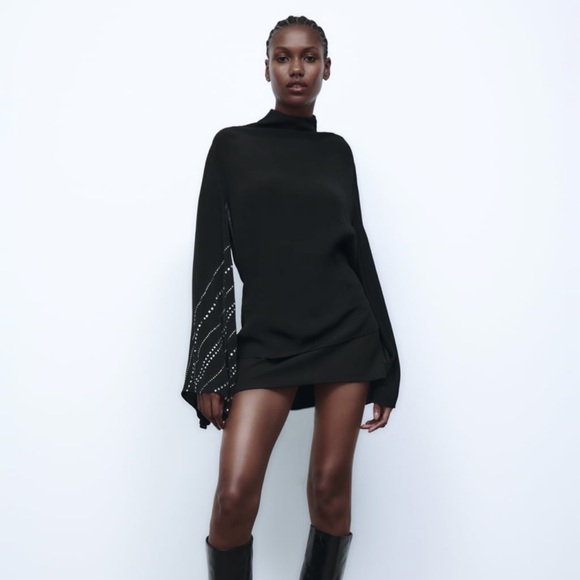 NWT Zara Rhinestone Cape Sleeved Blouse - Picture 5 of 11